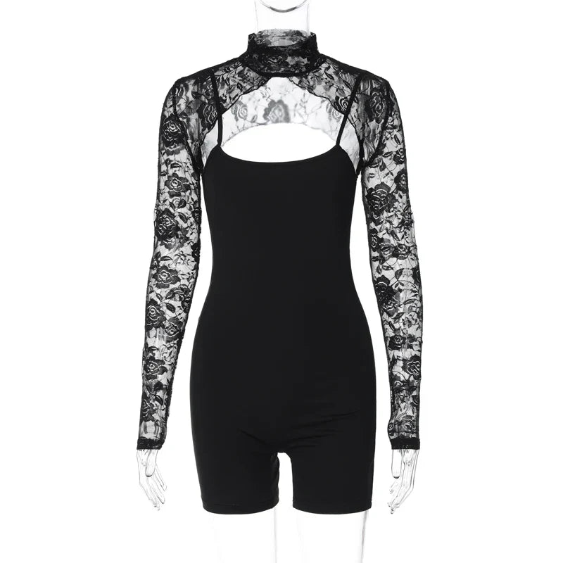 Dam Jumpsuit Med Spets Detaljer Polyester-Bomull-1