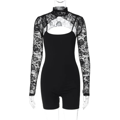 Dam Jumpsuit Med Spets Detaljer Polyester-Bomull-1