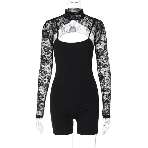 Dam Jumpsuit Med Spets Detaljer Polyester-Bomull-1