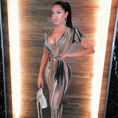 Variant image for Kvinnors Midi Klänning V-ringning Polyester Skräddarsydd-19