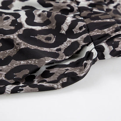 Dam Breda Byxor Leopardmönster Lätt Tyg-5