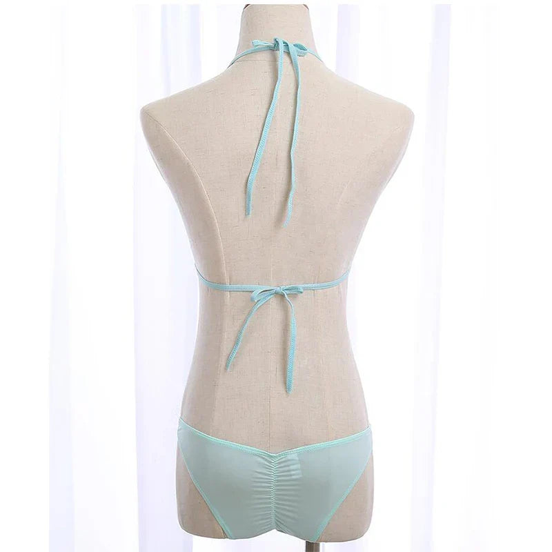 Dam Bikini Set Monokrom Spandex med Glittrande Detaljer-6