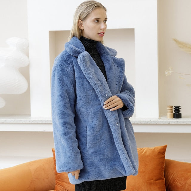 Damjacka Vinter Kappa i Konstpäls Modern Design med Fickor 10