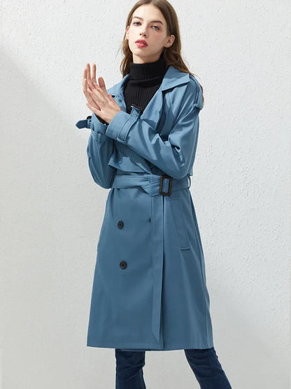 Dam Kappa Dubbelknapp Ullblandning Elegant Vinterkappa-6