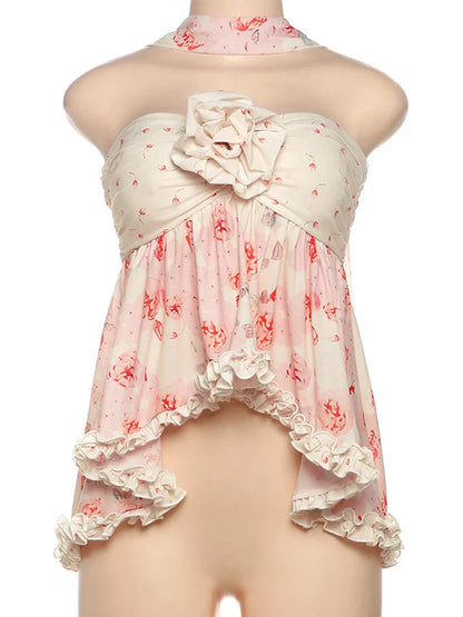 Dam Festtopp Blommönster Polyester-Spandex Elegant Samlad Design-6