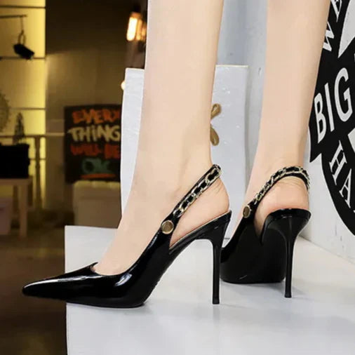 Dam Slingback Skor Spetsig Design Hög Klack PU-material-4