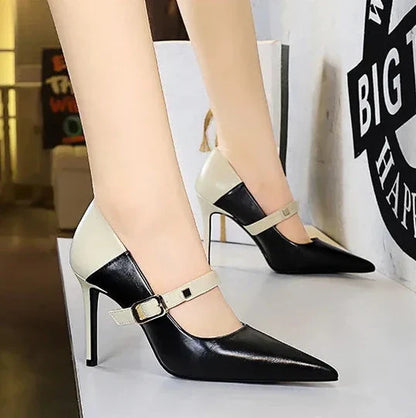 Dam Pumps Spetsig Tå PU Material 10 cm Häl Elegant Design-6