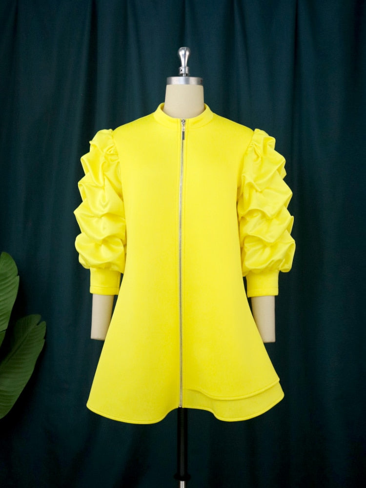 Dam Miniklänning Lätt Bomull Puffärmar Rak Skärning-5