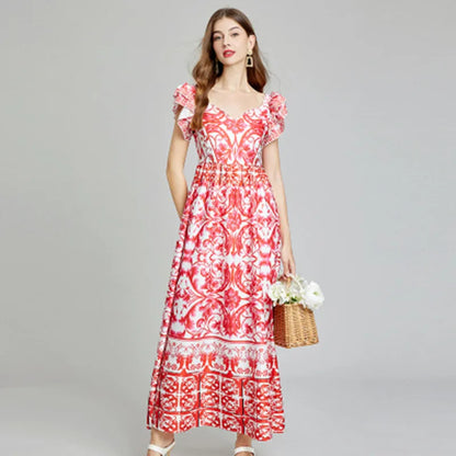 Dam Maxiklänning A-linje V-ringning Bomullsblandning-3