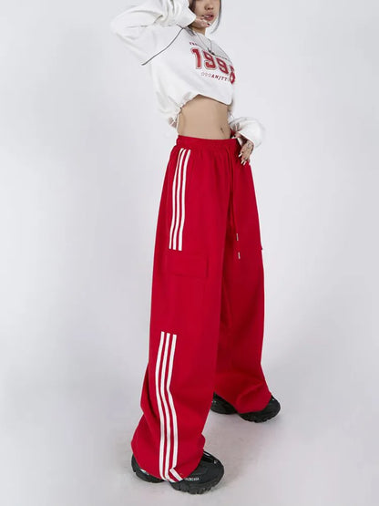 Dam Byxor Med Resår I Midjan Randiga Polyester Snygga Långa-6
