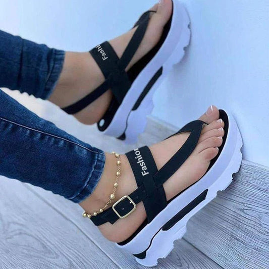 Dam Sandaler Plattform Mocka med Spänne för Sommar-1