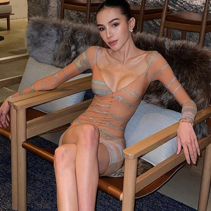 Kvinna Miniklänning V-ringning Randig Polyester Spandex-3