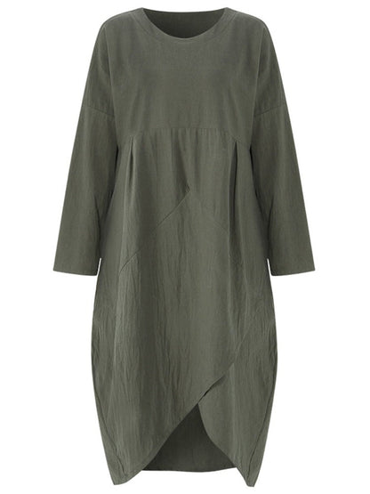 Dam Midi Klänning Oregelbunden Design i Bomull - Fina Dam Klänningar-6