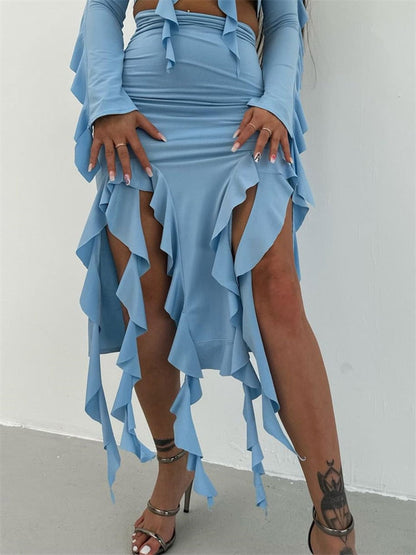 Dam Midi Rock Rynkad Polyesterblandning med Strass-2