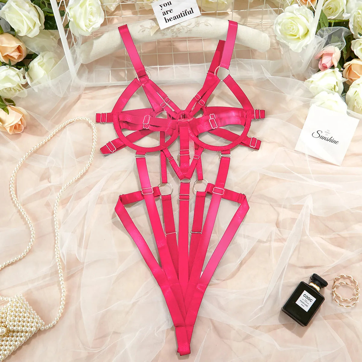 Snygga Damunderkläder Set i Sexiga Teddy Stil med Patchwork Polyester-5