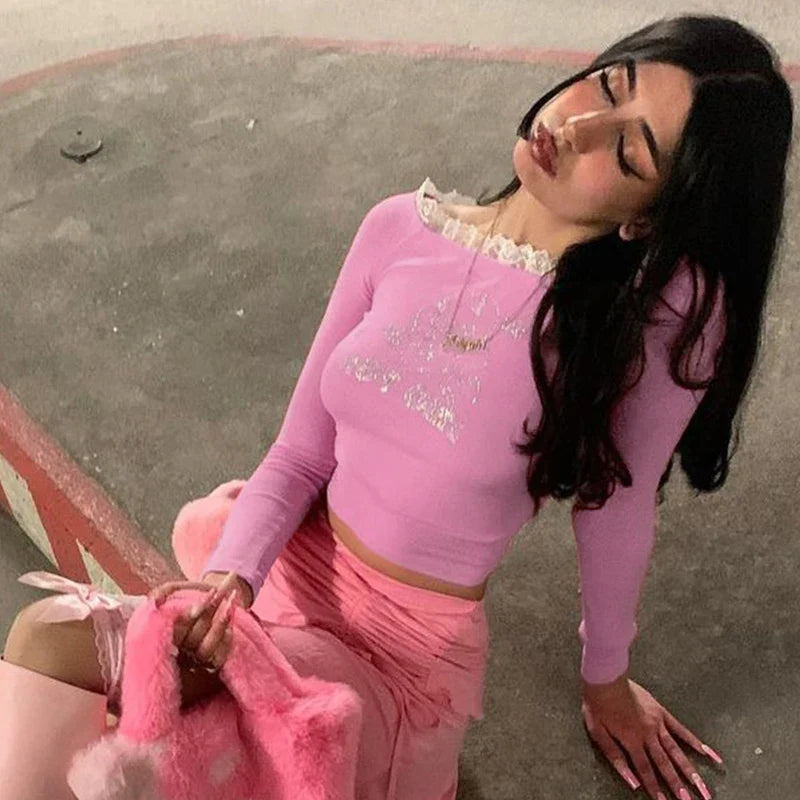 Dam Crop Top Långa Ärmar Glittrande Polyester Spandex-6