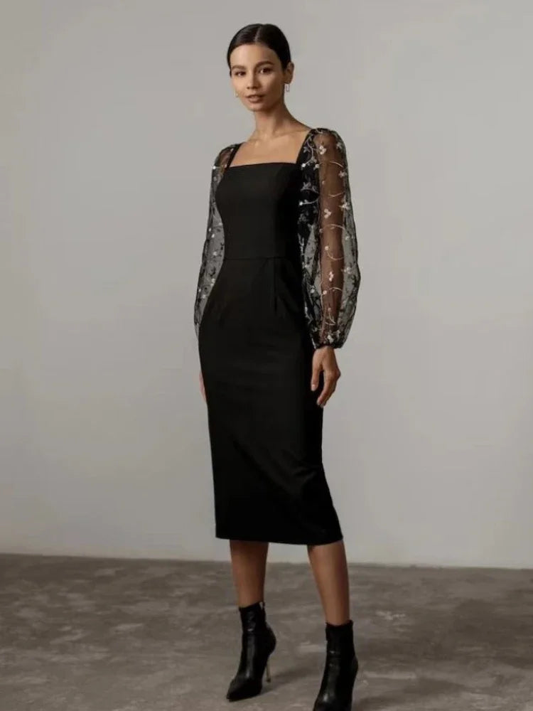 Kvinnors Festklänning Långärmad Asymmetrisk Satin Chiffong-4