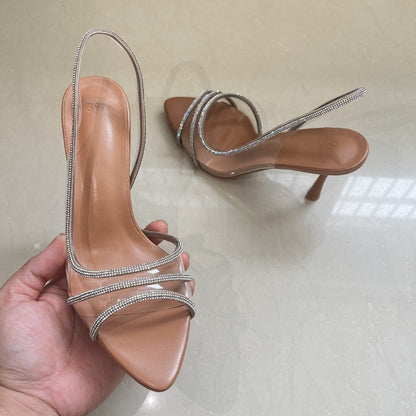 Dam Sandaler Hög Klack PVC med Strassdetaljer-3