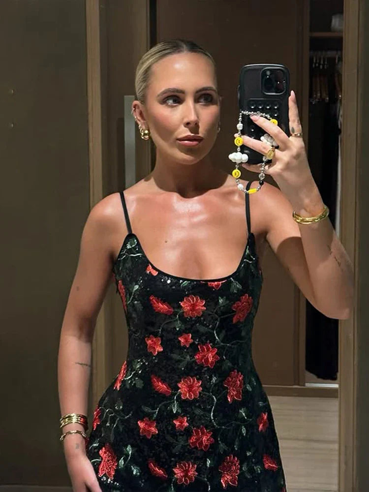 Dam Mini Klänning Blommig Fyrkantig Halsringning Polyester Spandex-6