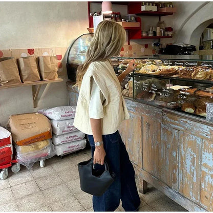 Dam Kort Quiltad Väst Polyester-2