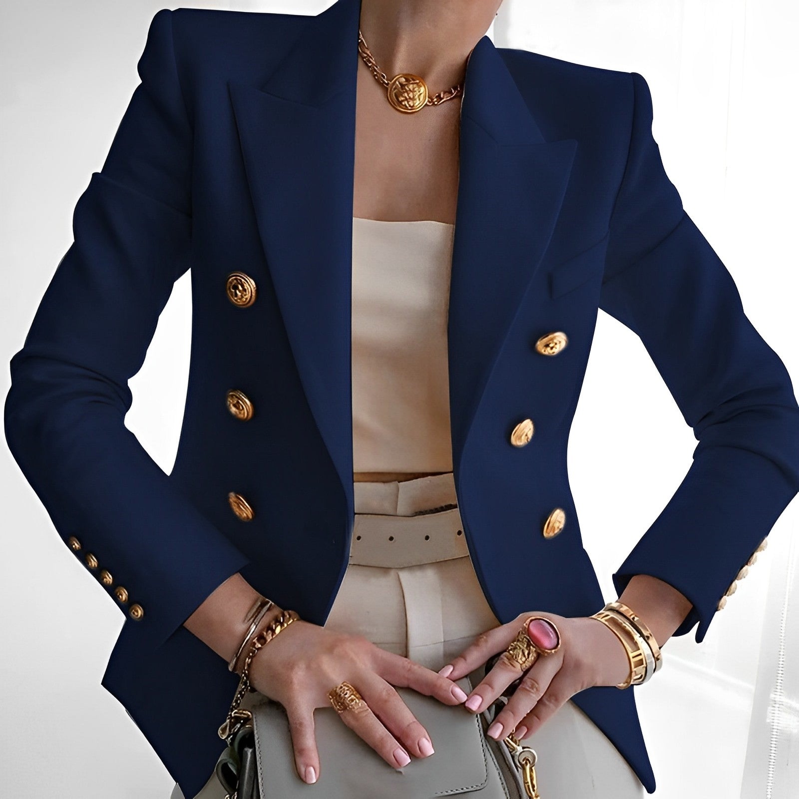 Dam Blazer Elegant Polyester För Vardags- Och Festbruk-5