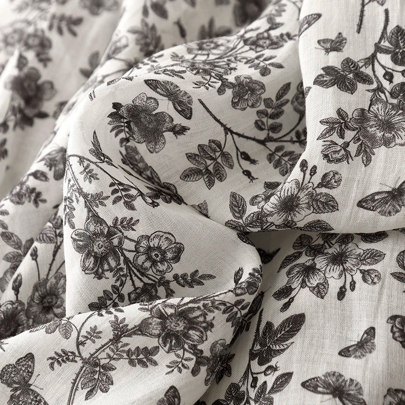 Damblus Blommigt Linne Avslappnad 100% Linne-4