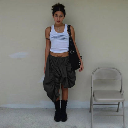 Dam Midi Rock Asymmetrisk Bomull Polyester-5