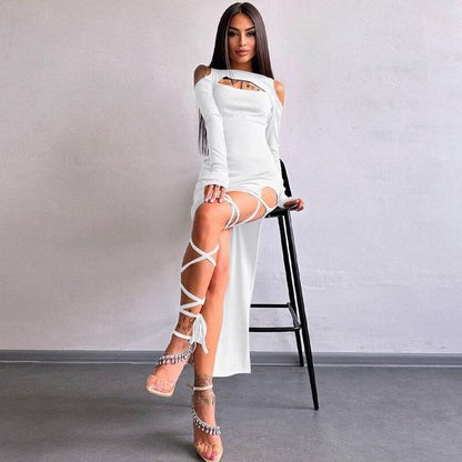 Maxi Klänning Dam Asymmetrisk O-Hals Långa Ärmar Polyester-4