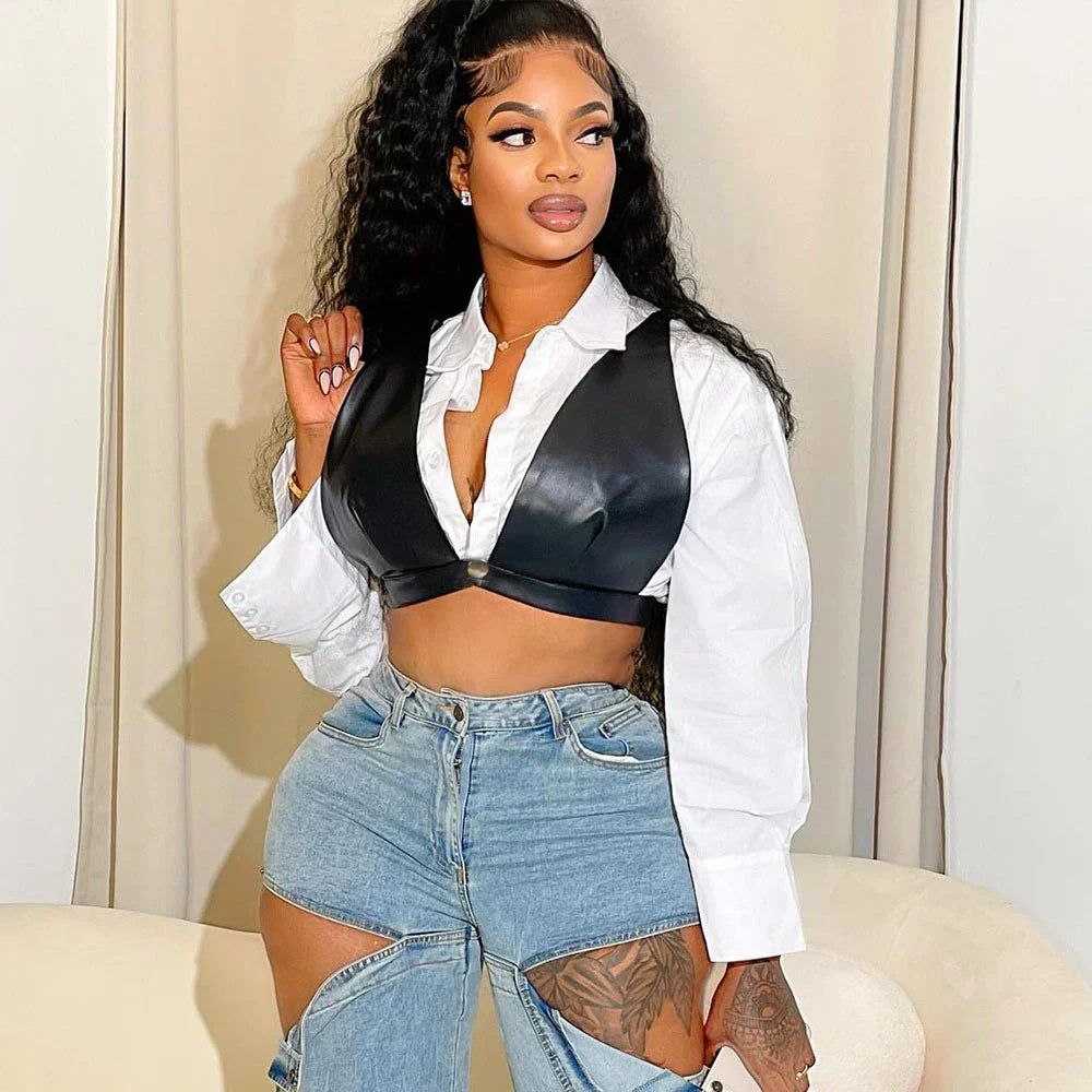 Dam Crop Top Set Figurnära Bomull och Polyester-2