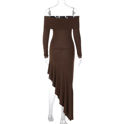 Maxiklänning Dam Asymmetrisk Polyester Lång Ärmar Elegant-6