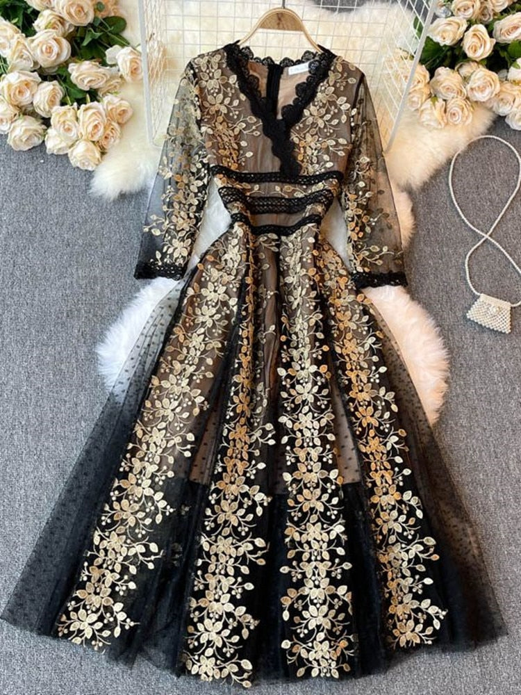 Variant image for Dam Midiklänning Blommönster V-Ringning Polyester-6