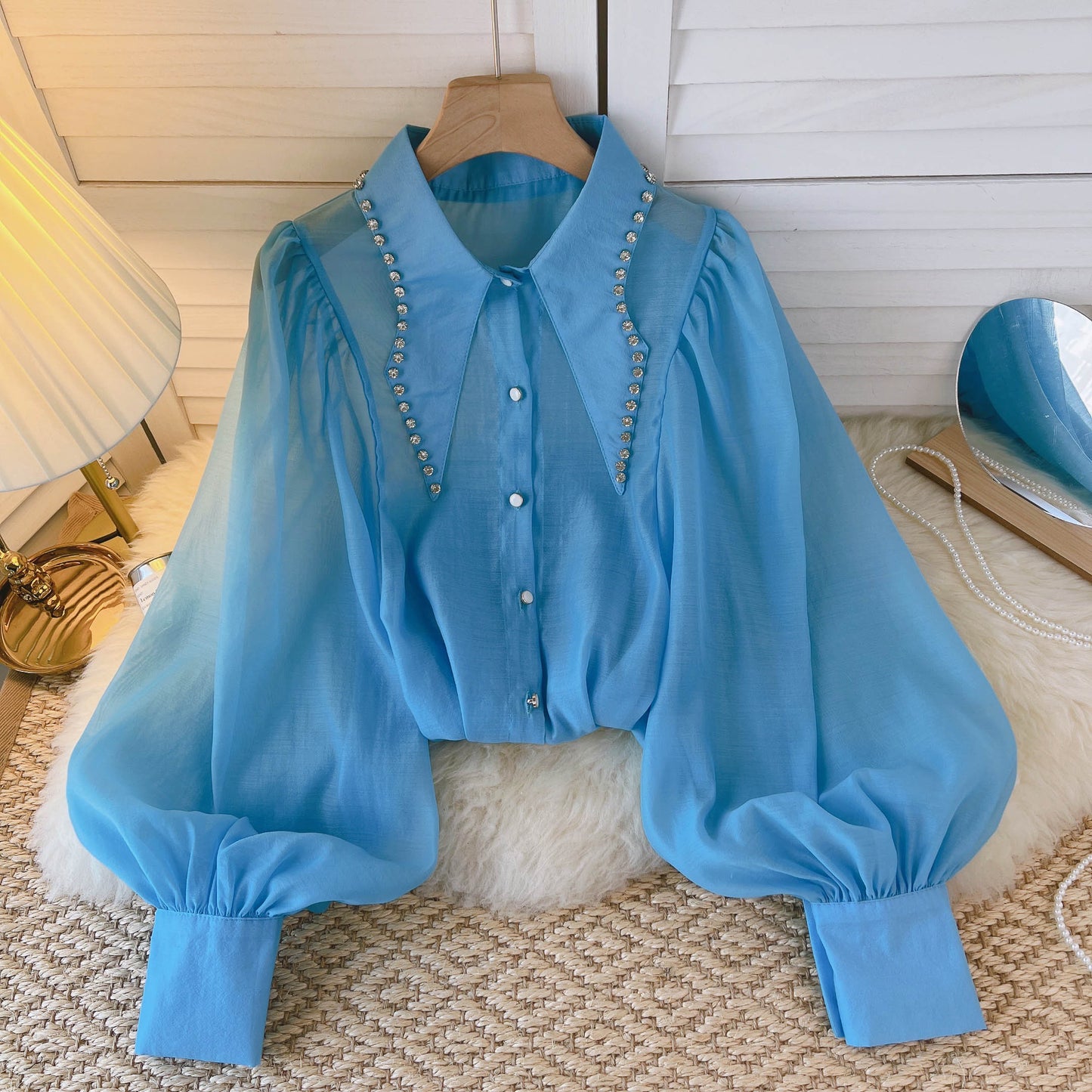 Variant image for Kvinnors Blus Monokrom Chiffong med Klockärmar-2