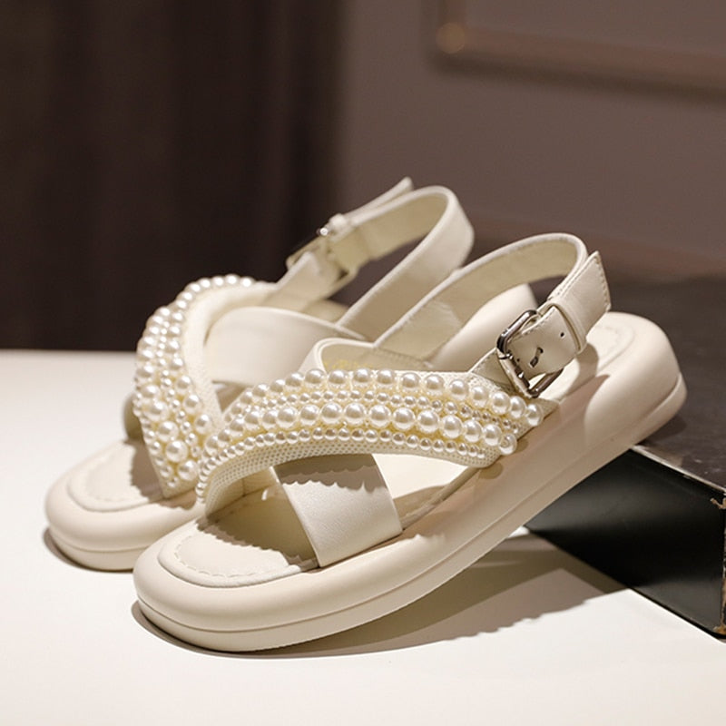 Variant image for Dam Sandaler Plattform Gummi med Pärldetaljer för Bekväm Sommarstil-4