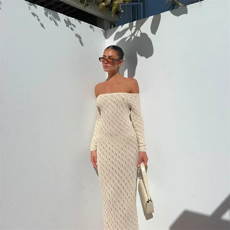 Variant image for Kvinnors Klänning Krokdesign Stickad Polyester-1