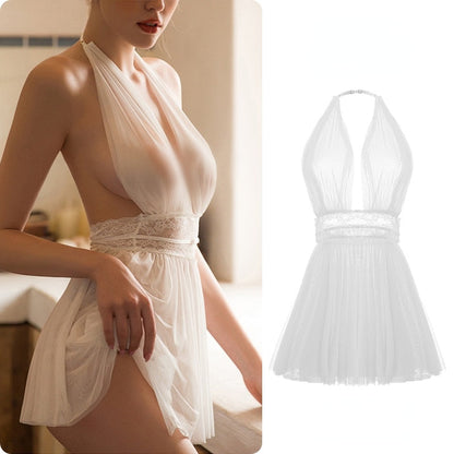 Variant image for Dam Nattklänning Transparent Spets Halterneck Mini-4