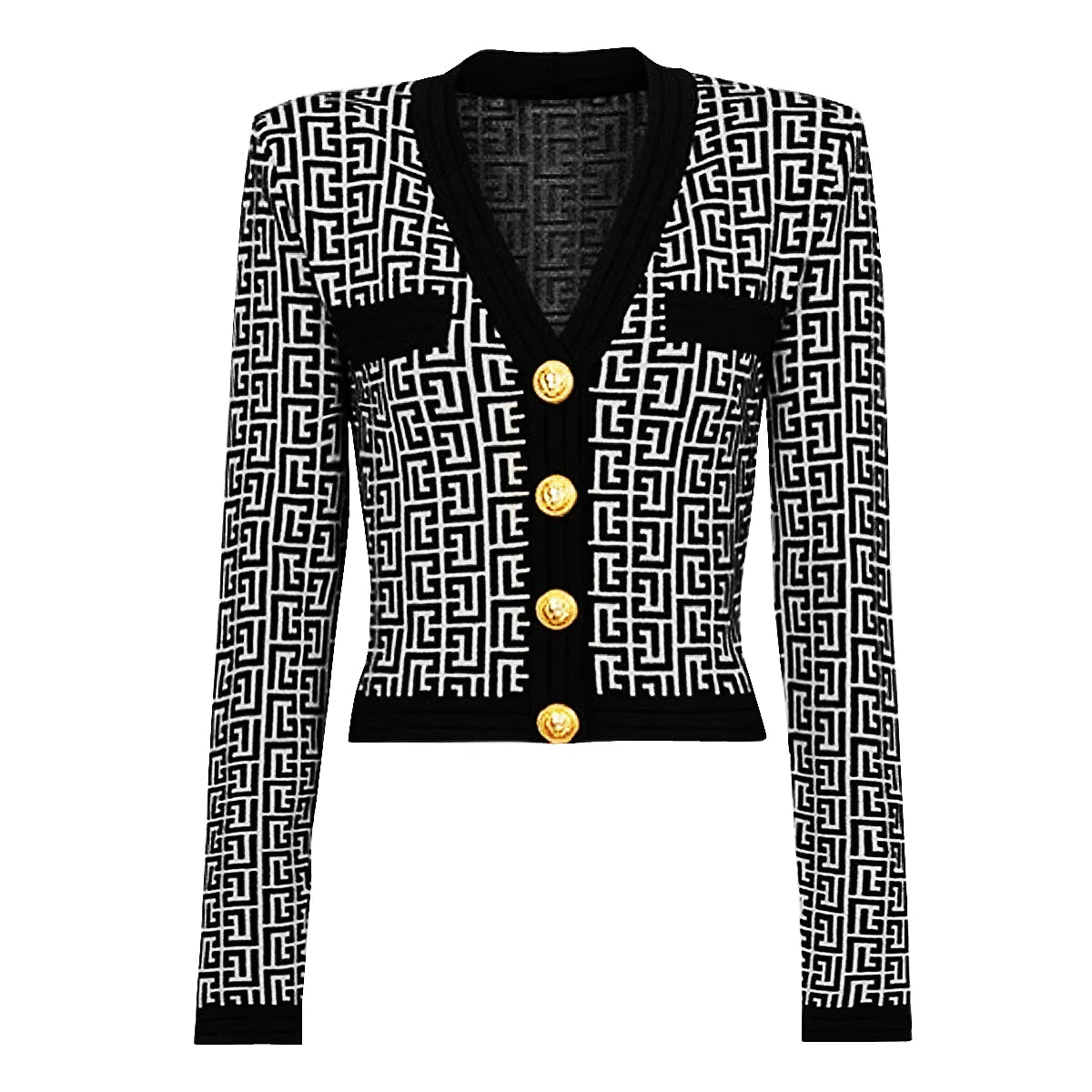 Dam Kofta Mönstrad Viskos Casual med Lång Ärmar och V-Hals-1