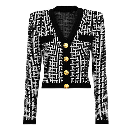 Dam Kofta Mönstrad Viskos Casual med Lång Ärmar och V-Hals-1