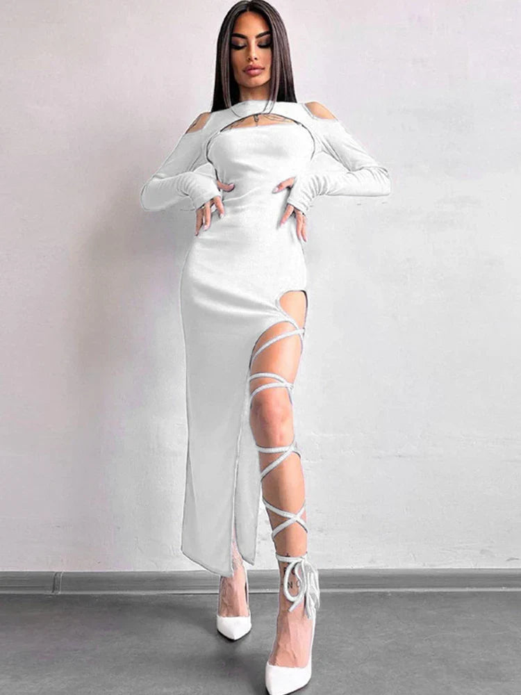 Variant image for Dam Maxi Klänning Monokrom Smal Passform Polyester Elegant-4