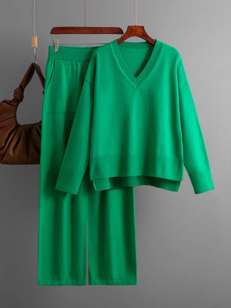 Kvinnors Lounge Set Avslappnad V-ringning Mjuk Stickad Fiber-5