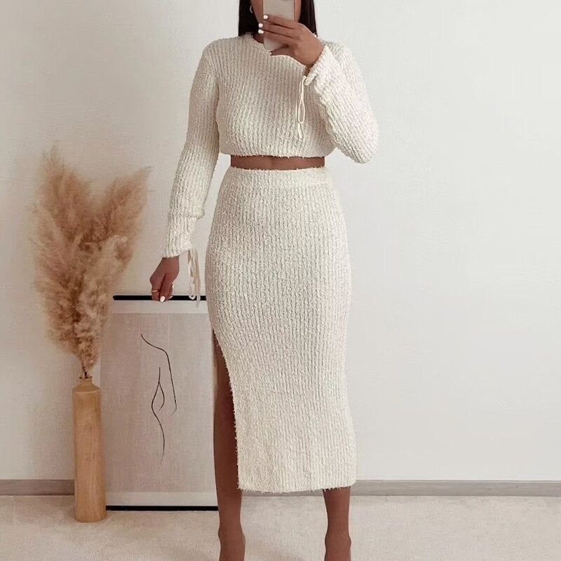 Dam Maxikjol med Sidoslits i Texturerad Design 100% Polyester-5