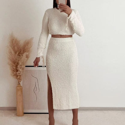 Dam Maxikjol med Sidoslits i Texturerad Design 100% Polyester-5