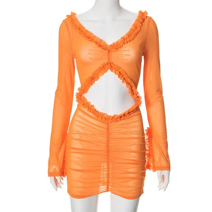 Variant image for Dam Klänning Mini V-ringning Bomullsblandning Urtagningar-1