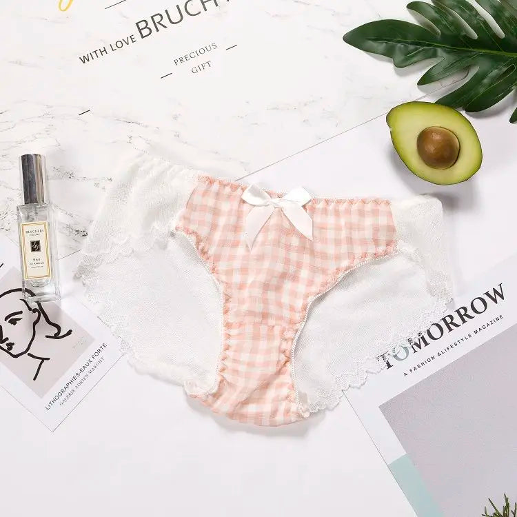 Dam BH Sats Trådlös Rutigt Design Bomull Polyester Spandex-3