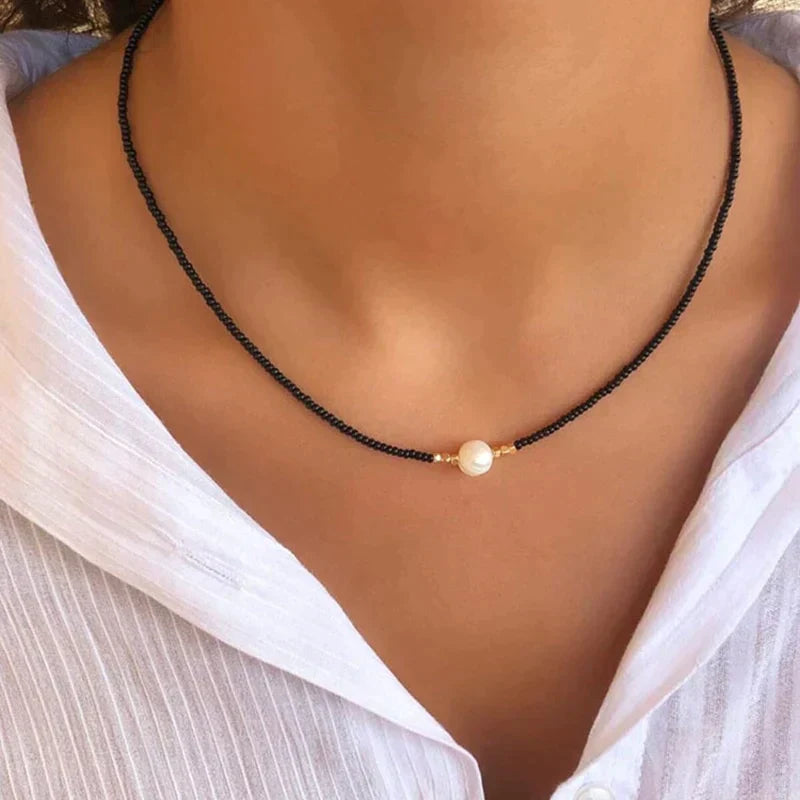Dam Halsband Handgjort med Sötvattenpärlor Elegant Justerbar Längd 2