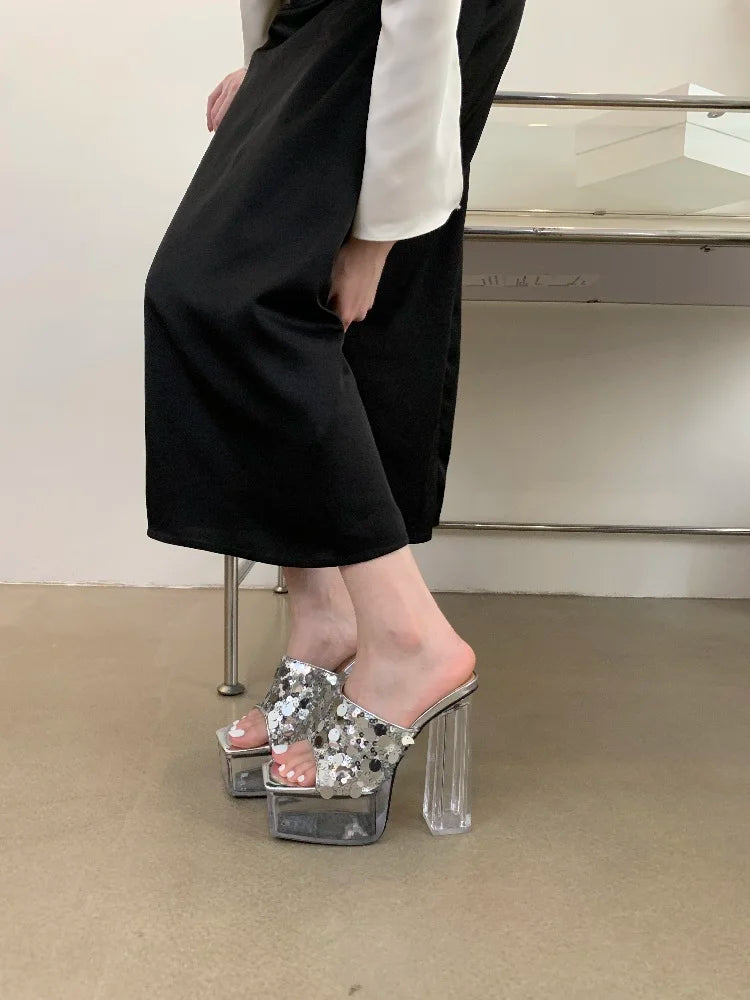 Dam Sandaler Klackar Hög PU med Gummisula för Elegans och Komfort 5