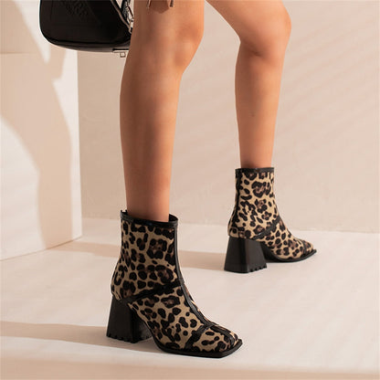 Kvinnors Stövlar Mitten av Kalven Fyrkantig Tå PU-3