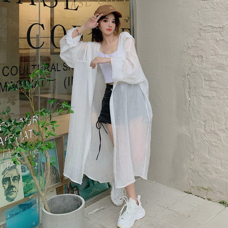 Dam Långärmad Topp Bred Skärning Polyester och Bomull-1