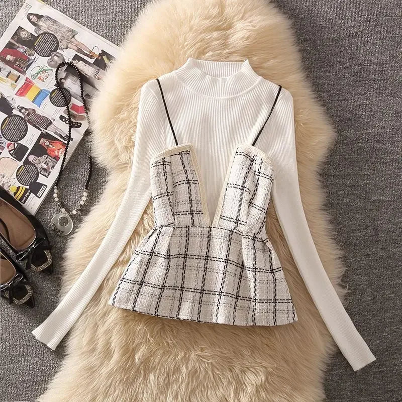 Dam Festtoppar med Pärlkrage och Rollkrage i Ull-6