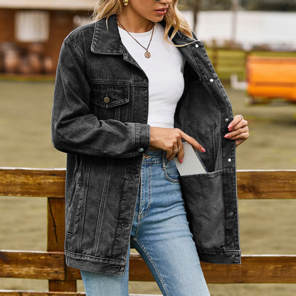 Dam Denimjacka Klassisk Vintage Design Mjuk Denim-5