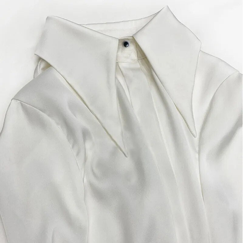 Dam Skjorta Monokrom Polyester Med Avtagbar Krage-2